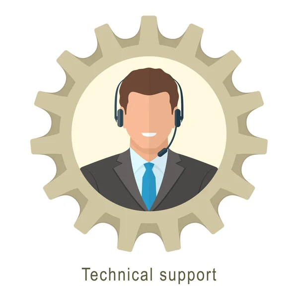 Soporte técnico hombre con auriculares — Vector de stock