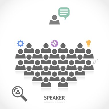 Speaker reads a lecture to an audience