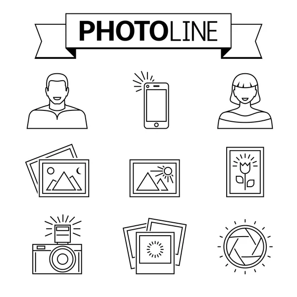 Photo and camera line icons. — Stock Vector