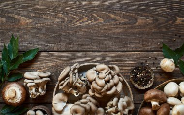 Şampiyon ve istiridye mantarı tabakta.