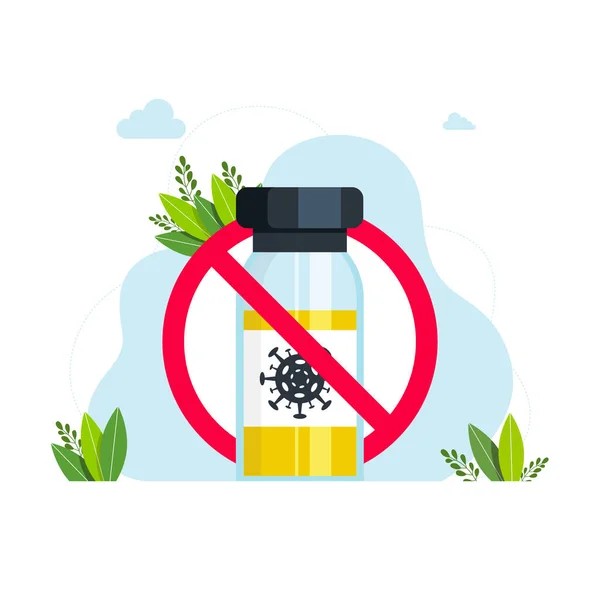 medicine in a jar for injection with a crossed out red circle. Ampoules Sign with Phrases in Rectangle Frames. no vaccination. Vector illustration