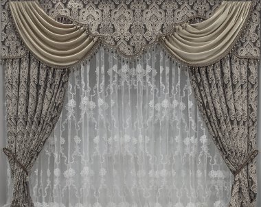 Interior decorating with tulle and curtains with lambrequins clipart
