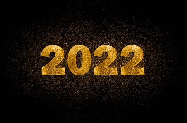 Gold numbers 2022 on black background with scattered sparkles. Horizontal New Year banner. — 图库照片