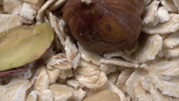 Harina Avena Nueces Menta Cerca Receta Del Plato Alimentación Saludable — Vídeo de stock