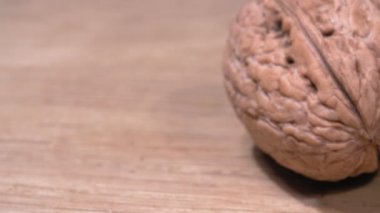 Cevizi yakın plan. Yoğun bir kabuk. 4K video. Süper makro.