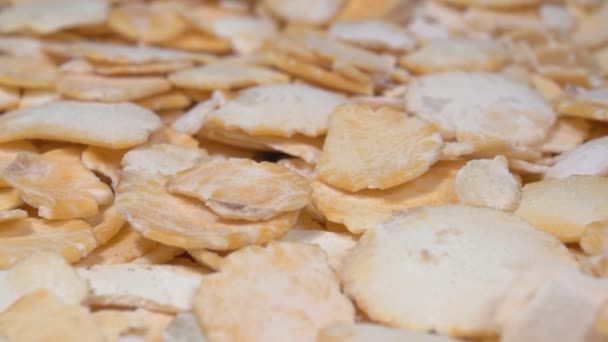 Pea flakes close-up. Fast-cooked pea porridge. — Stock Video