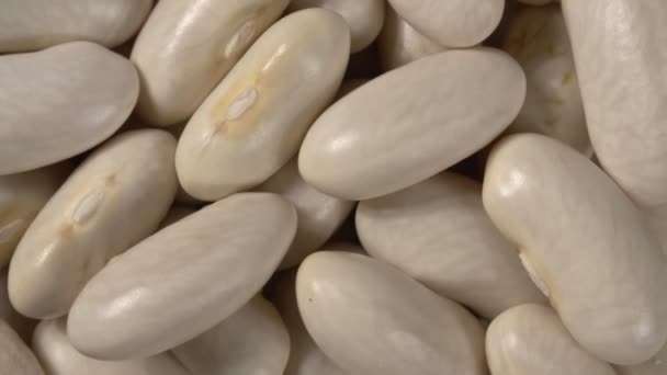 Rotation of white beans close up. Macro. 4K video. Organic legumes. — Stock Video