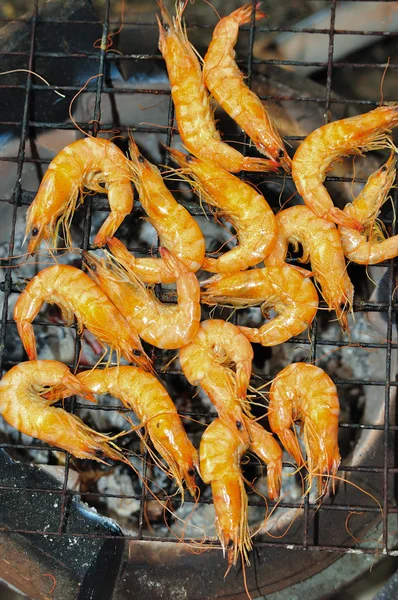 Crevettes grillées sur le gril — Photo