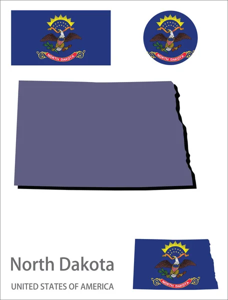 Bandera Silueta Del Estado Estadounidense Dakota Del Norte Vector Ilustración — Vector de stock
