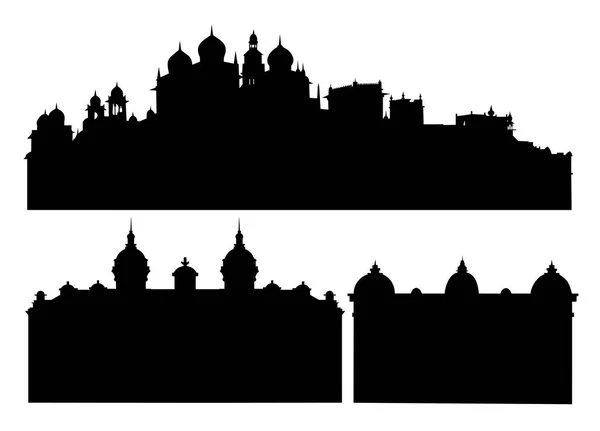 Set Silhouettes Buildings Towers Domes Spires Vector Illustration — Stock Vector