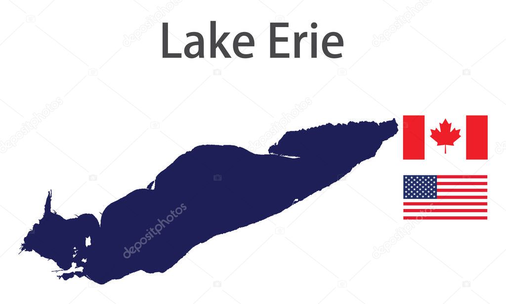 silhouette of a large world lake, the Erie, with the flags of the countries in which it is located vector illustration