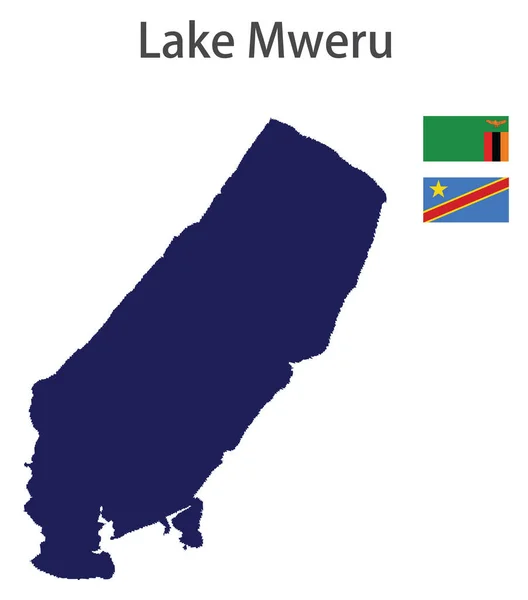 Silhouette Grande Lago Mondiale Lago Mweru Con Bandiere Dei Paesi — Vettoriale Stock