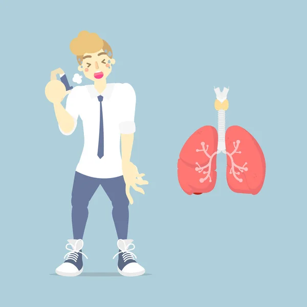 Hombre Con Broncodilatador Inhalador Asma Pulmones Órganos Internos Anatomía Parte — Archivo Imágenes Vectoriales