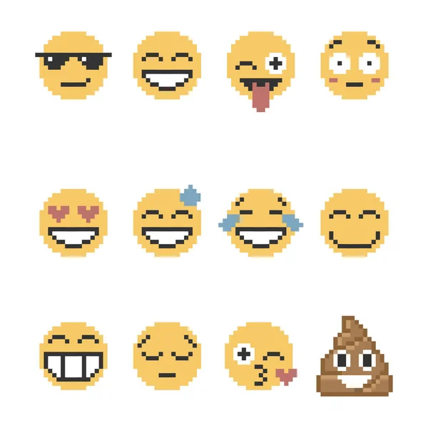 Coleção Conjunto Jogo Retro Ícone Pixel Bits Emoticon Emoji Conceito — Vetor de Stock