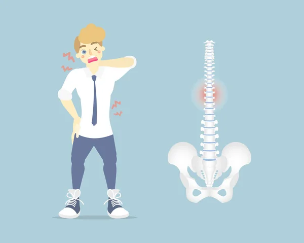 有背痛 下腰痛 脊柱解剖 健康护理症状 骨科概念 内脏部位 扁平矢量人物形象设计的人 — 图库矢量图片