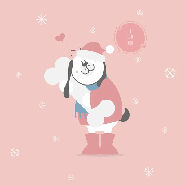 Cute Dog Huging Bone Heart Happy Valentine Day Love Concept — Stockvector