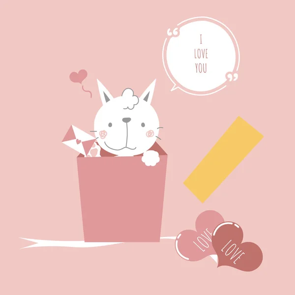 Мила Мила Рука Намальована Кішка Тримає Любовний Лист Подарунковій Коробці — стоковий вектор