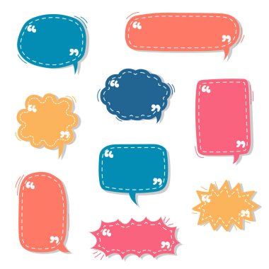 koleksiyon el çizimi çerçeve kenarı, boş konuşma balonu tırnak işaretli, düşün, konuş, metin kutusu, pankart, düz, tasarım, vektör çizimi