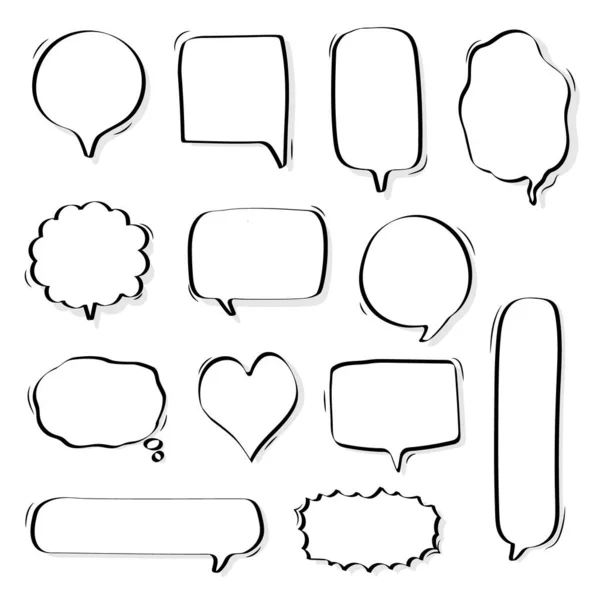 Collection Set Blank Black White Hand Drawing Speech Bubble Balloon — Stock Vector