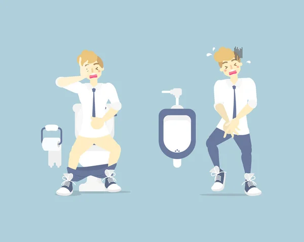 Man Having Stomach Ache Needing Urinate Holding His Poo Bladder — Stock Vector