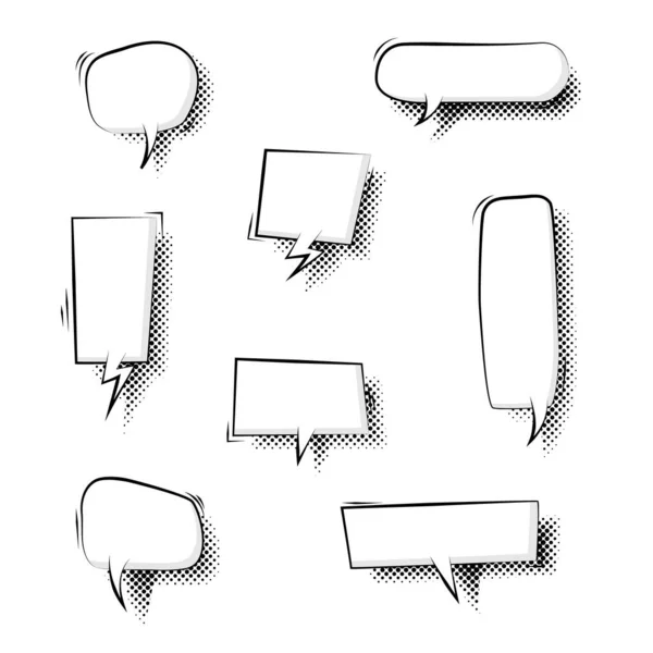 Collection Set Blank Pop Art Halftone Polka Dot Speech Bubble — Stok Vektör