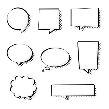 boş pop sanatının koleksiyonu yarım ton polka nokta konuşma balonu, düşün, konuş, metin kutusu, afiş, düz, tasarım, vektör illüstrasyonu