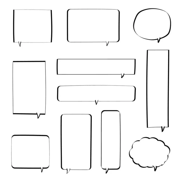 Collection Set Blank Black White Hand Drawing Speech Bubble Balloon — Stock Vector