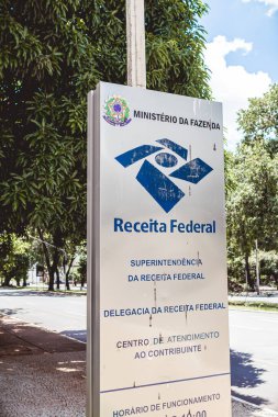 Brasilia, Federal District - Brazil. January, 03, 2021. Information board of Brazilian Federal Revenue ( in portuguese: Receita Federal do Brasil - RFB ).