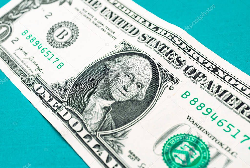 Money, US dollar banknotes background. Photography for Finance and Economy concept.  one-dollar banknote in close-up. 