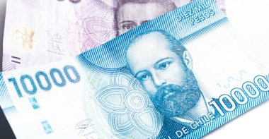 Chilean Peso (CLP) banknotes, currency of Chile close up.