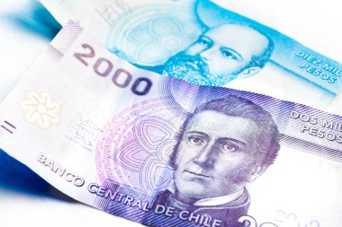 Chilean Peso (CLP) banknotes, currency of Chile close up.