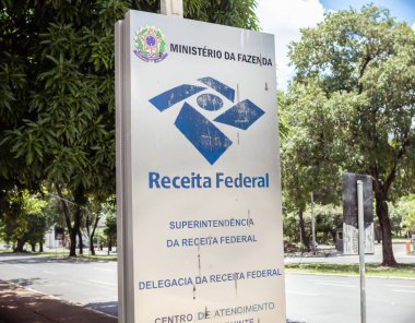 Brasilia, Federal District - Brazil. January, 03, 2021. Information board of Brazilian Federal Revenue (in portuguese: Receita Federal do Brasil - RFB).