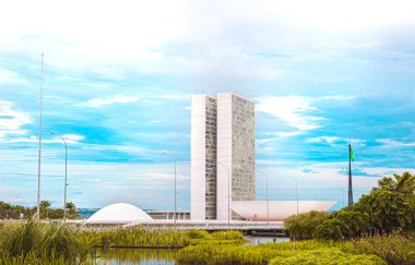 Brasilia, Federal District - Brazil. August, 14, 2022. The National Congress of Brazil. Building designed by Oscar Niemeyer. It is composed in the Chamber of Deputies and the Federal Senate.