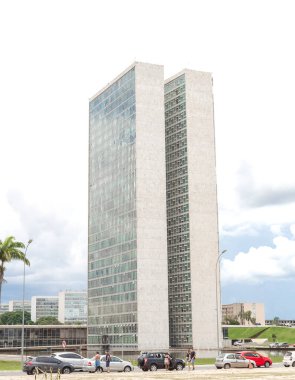 Brasilia, Federal District - Brazil. August, 14, 2022. The National Congress of Brazil. Building designed by Oscar Niemeyer. It is composed in the Chamber of Deputies and the Federal Senate.