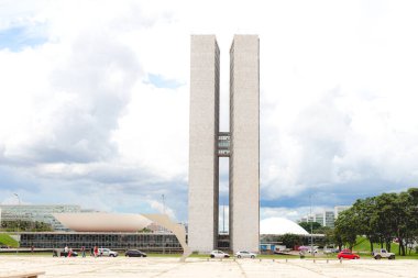 Brasilia, Federal District - Brazil. August, 14, 2022. The National Congress of Brazil. Building designed by Oscar Niemeyer. It is composed in the Chamber of Deputies and the Federal Senate.