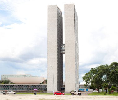 Brasilia, Federal District - Brazil. August, 14, 2022. The National Congress of Brazil. Building designed by Oscar Niemeyer. It is composed in the Chamber of Deputies and the Federal Senate.