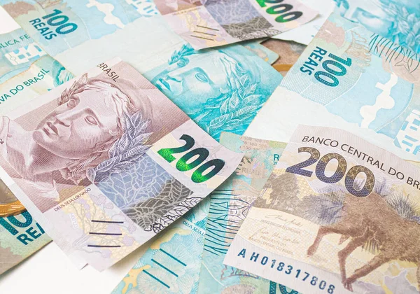 Реально Гроші Бразилії Dinheiro Reais Real Brasileiro Brasil Бразильські Банкноти — стокове фото