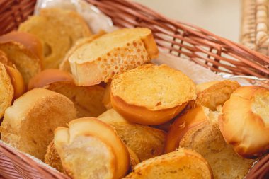 The french toast in a basket at breakfast.