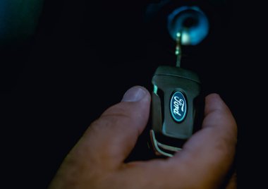 Brazil, Federal District - Brazil. Sea. 27 - 2019. Man put the key in the ignition of a ford ka if 2019.