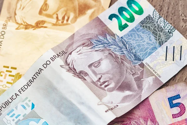 Справжні Гроші Бразилії Гроші Бразилія Рейс Бразільські Банкноти Монети — стокове фото