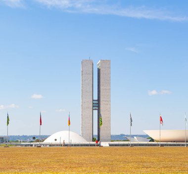 Brasilia, Federal District - Brazil. June, 13, 2021. The National Congress of Brazil. Building designed by Oscar niemeyer. It is composed in the Chamber of Deputies and the Federal Senate.