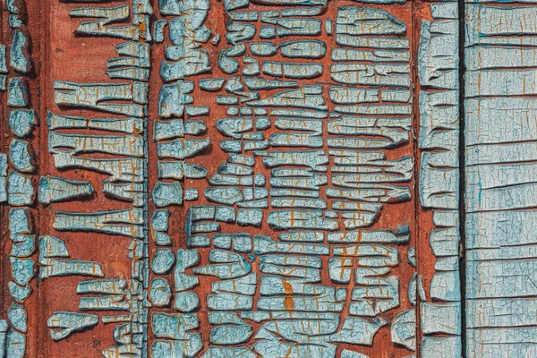 Fragment Dřevěných Dveří Zblízka Stará Barva Praskliny Staré Barvě Prasklá — Stock fotografie