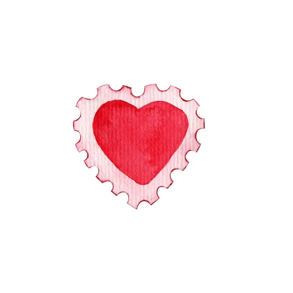 Σφραγίδα Γραμματοσήμου Λευκή Κεφαλή Σχήμα Καρδιάς Υδατογραφία Χέρι Ζωγραφισμένα Εικόνα — Φωτογραφία Αρχείου