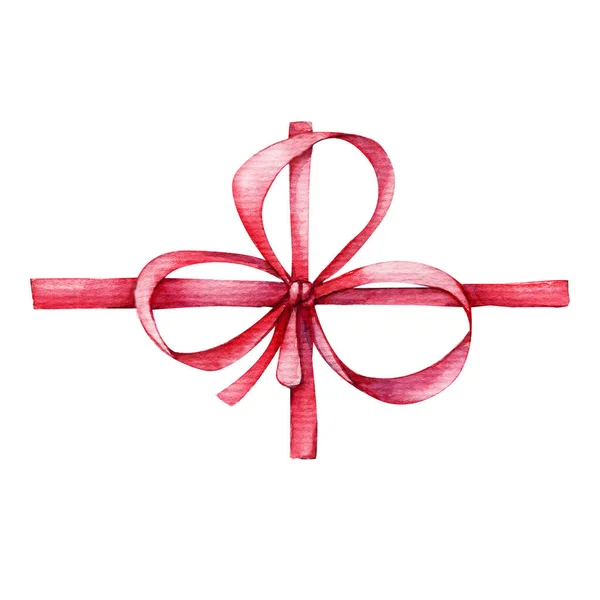 赤いギフトリボン 花のための弓 白地に描かれた手描き水彩画 デザインテンプレート グリーティングカード 結婚式 誕生日 カバー クリップパーツ パッケージ — ストック写真