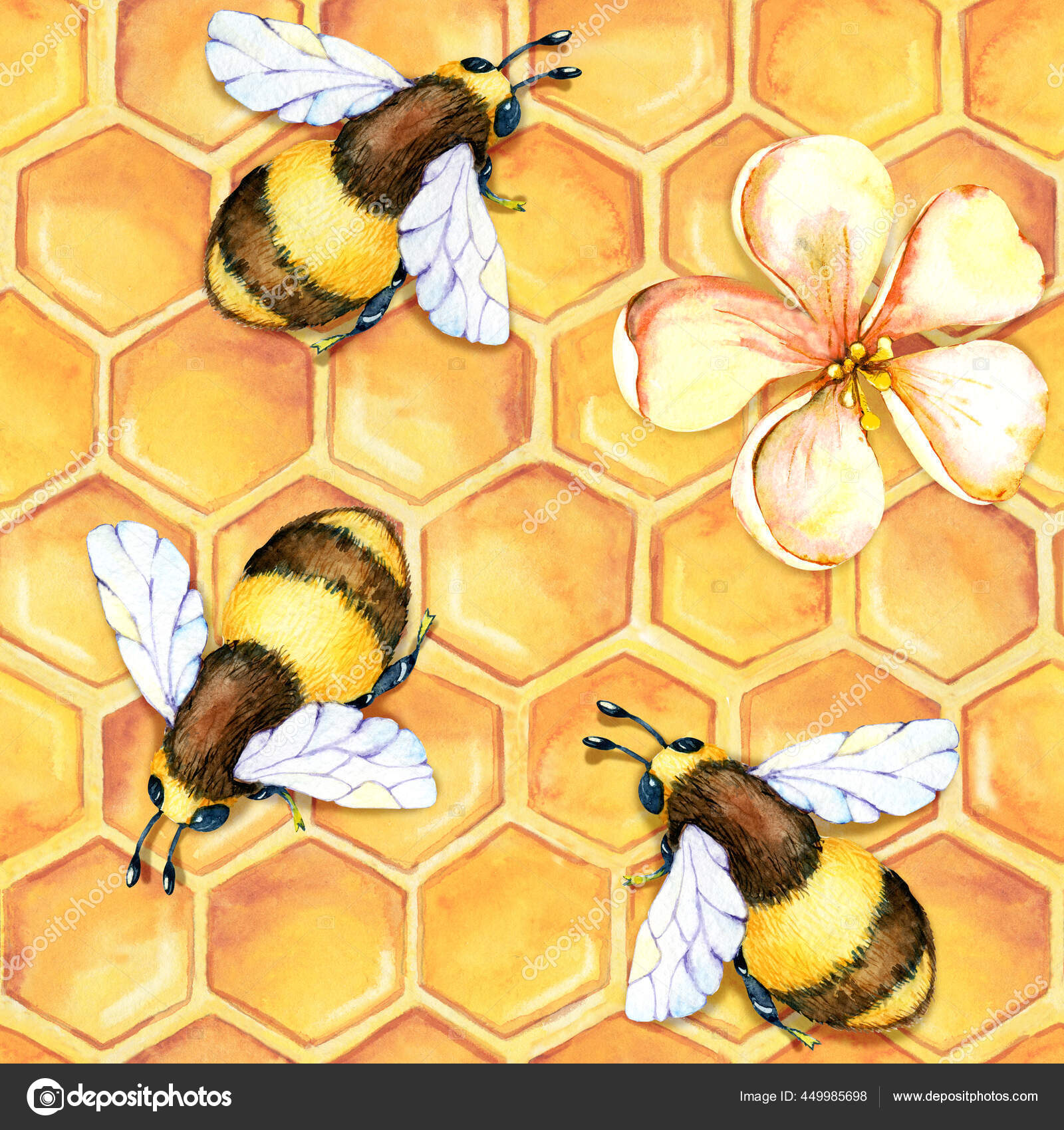 Download Digital Paper Seamless Pattern With Bee Wasp Bumblebee Honey Field Herbs Chamomile Calendula Hand Drawn Watercolor Illustration Isolated On White Background Stock Photo Image By C Artmanata 449985698