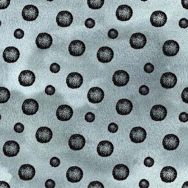 Gri suluboya arka planda kusursuz desenli çizgili daireler ve noktalar. Şablon tasarımı, sosyal medya, kapak, kumaş, ambalaj, duvar kağıdı için el çizimi resimleme.