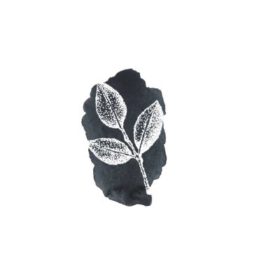 Sarı suluboya arka planda yaprakları olan grafik dallar. Şablon tasarımı, sosyal medya, kapak, kumaş, ambalaj, duvar kağıdı için el çizimi resimleme