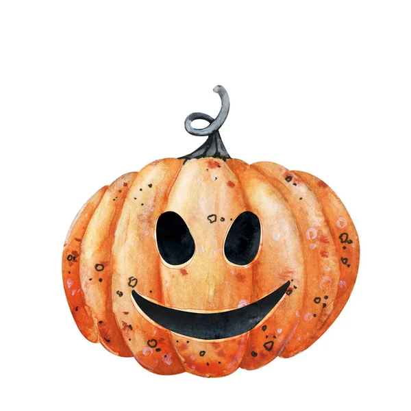 Jesienna dynia z twarzą. Ręcznie rysowane ilustracja akwarela zbliżyć izolowane na białym tle. Halloween projekt wakacje — Zdjęcie stockowe