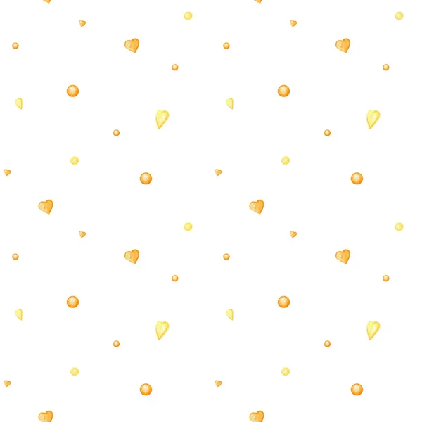 Nahtloses Muster Herz Valentinstag, Liebe Grußkarte Konzept. Aquarell Textur für Scrapbooking. Hochzeit, Banner, Plakatgestaltung. Handgezeichnete gelbe Herzen auf weißem Hintergrund — Stockfoto