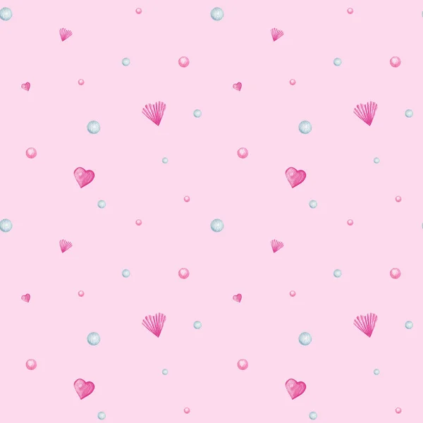 Naadloos patroon hart Valentijnsdag, liefde Wenskaart concept. Aquareltextuur voor scrapbooking. Bruiloft, spandoek, affiche ontwerp. Met de hand getekende roze harten op roze achtergrond — Stockfoto